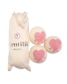 3 grote drogerballen van wol (7cm) met roze hartje – Ventilii Milano